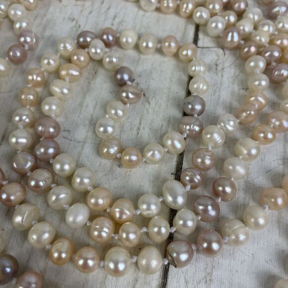 Fresh Water Pearl Neckace Long Strand 63” - Mult-Colored Color Peach Pink - Picture 1 of 5